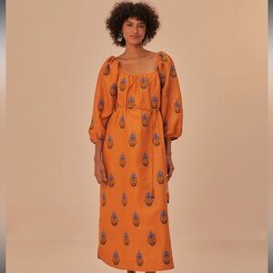 Farm Rio Marigold Embroidered Midi Dress